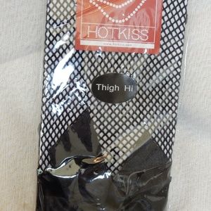 Black Fish Net Thigh Hi New In Bag Black Satin Bow